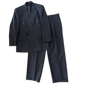 Pierre Balmain 40R 2pc Wool Suit Charcoal Double Breasted Charcoal Gray